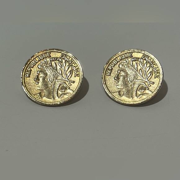 Vintage Lady France Francaise Republique Coin Earrings Pierced - Picture 7 of 8